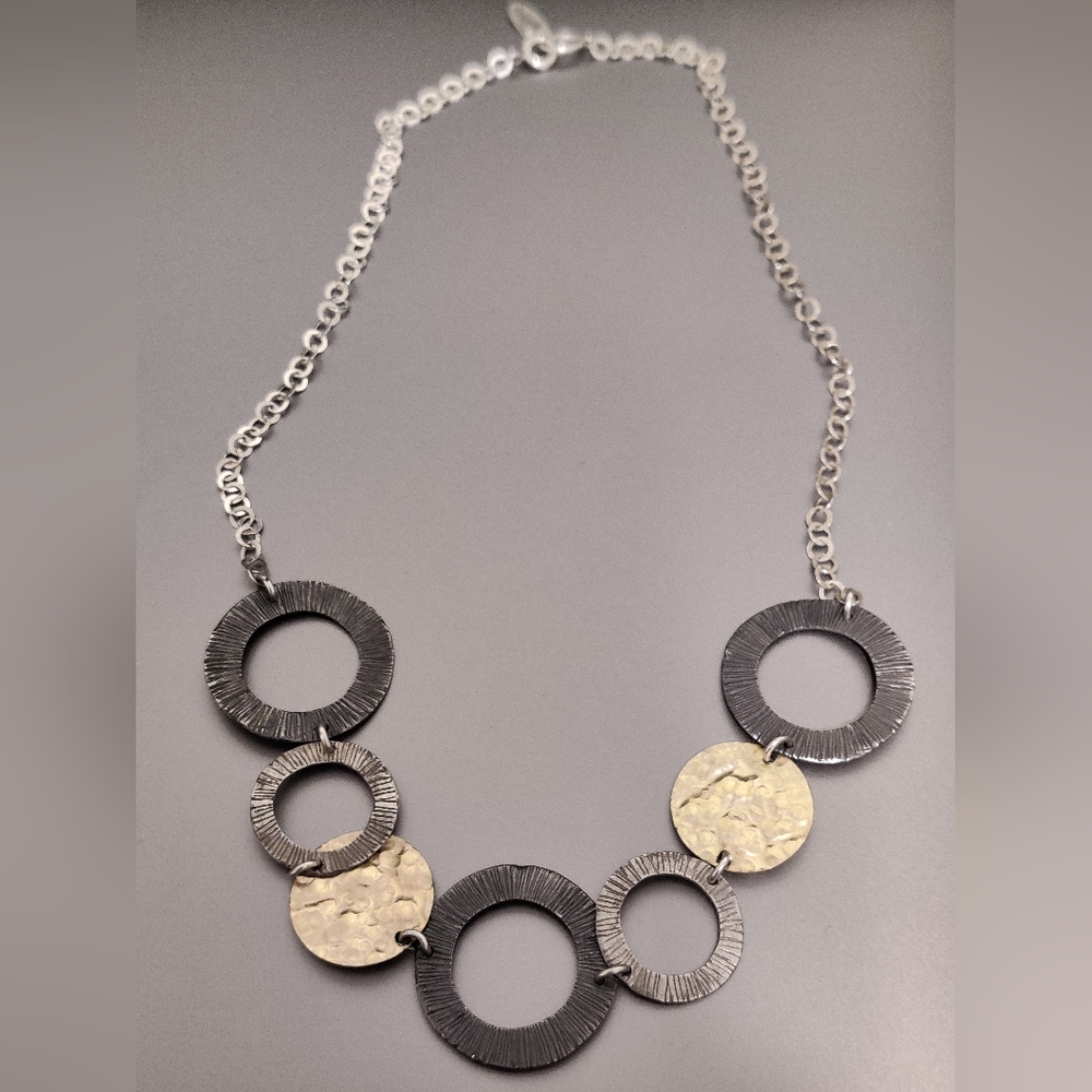 Interlocking Circles Modernist Sterling Silver Chain Necklace